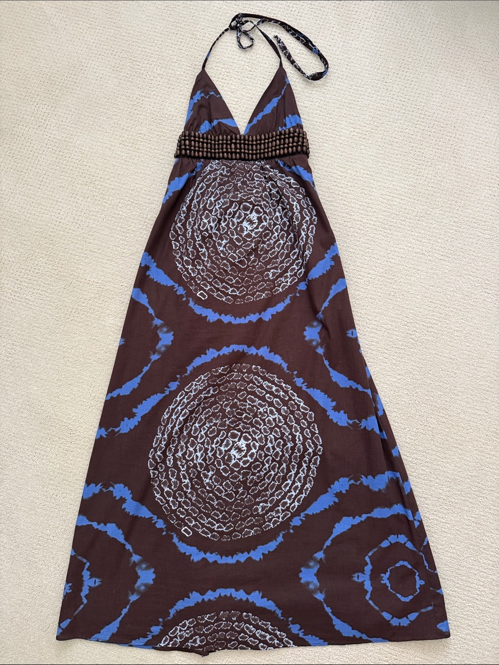Eva Franco Brown and Blue Halter Maxi Dress